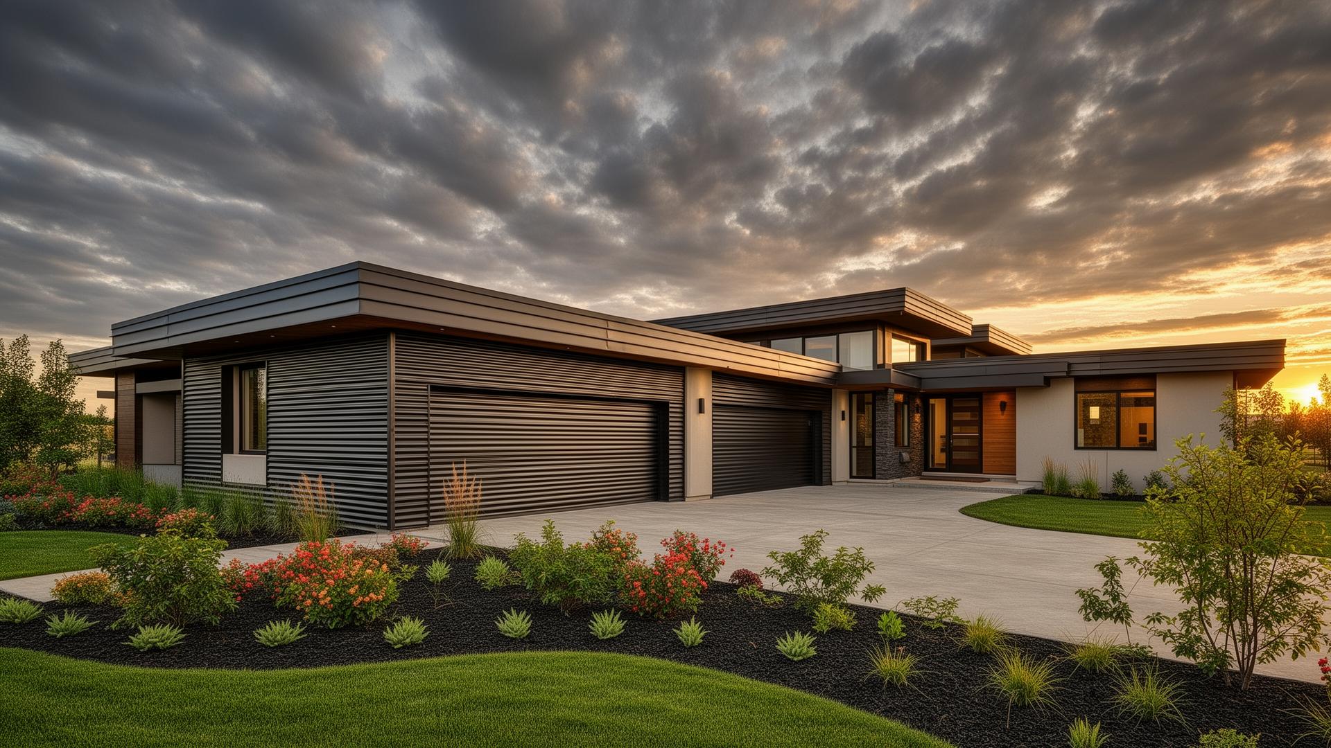 Modern prairie style home with professional steel garage door installation in Orting, WA